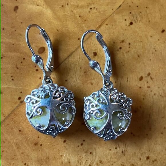 Natural Connemara Marble Sterling Silver Tree of Life Earrings - Picture 1 of 8